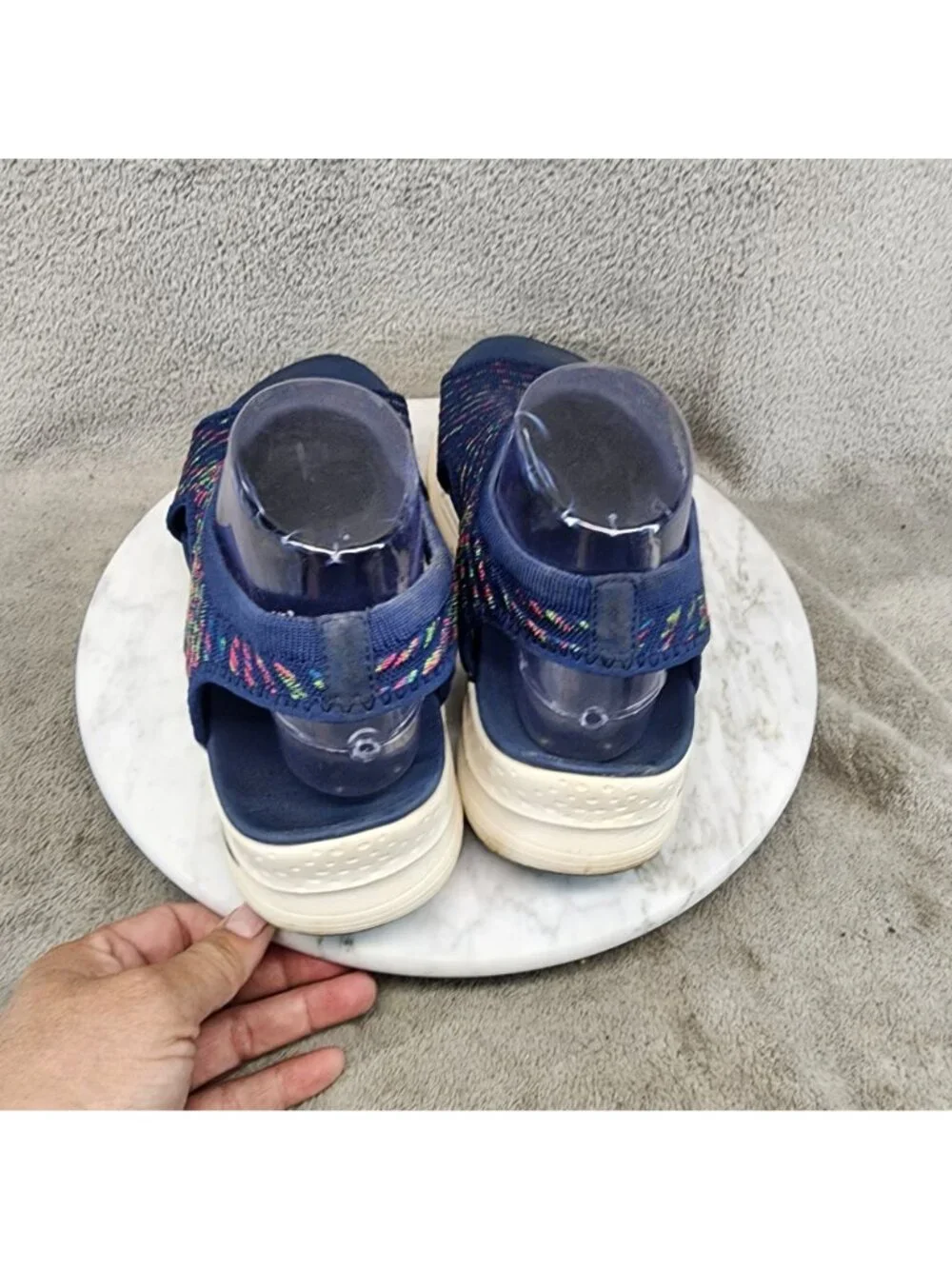 Skechers Womens Size 9 Catchy Wave Arch Fit Navy Rainbow Knit Sandals *Read*